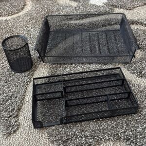 Black Mesh Desk Organizer Set. 3 Separate Items.